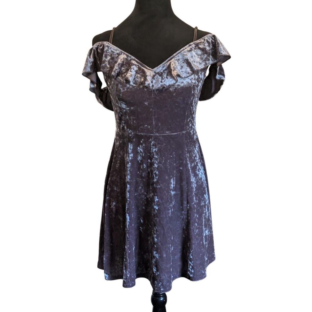 American Eagle Crushed Velvet Off-Shoulder Ruffle Fit & Flare Dress, Size Medium